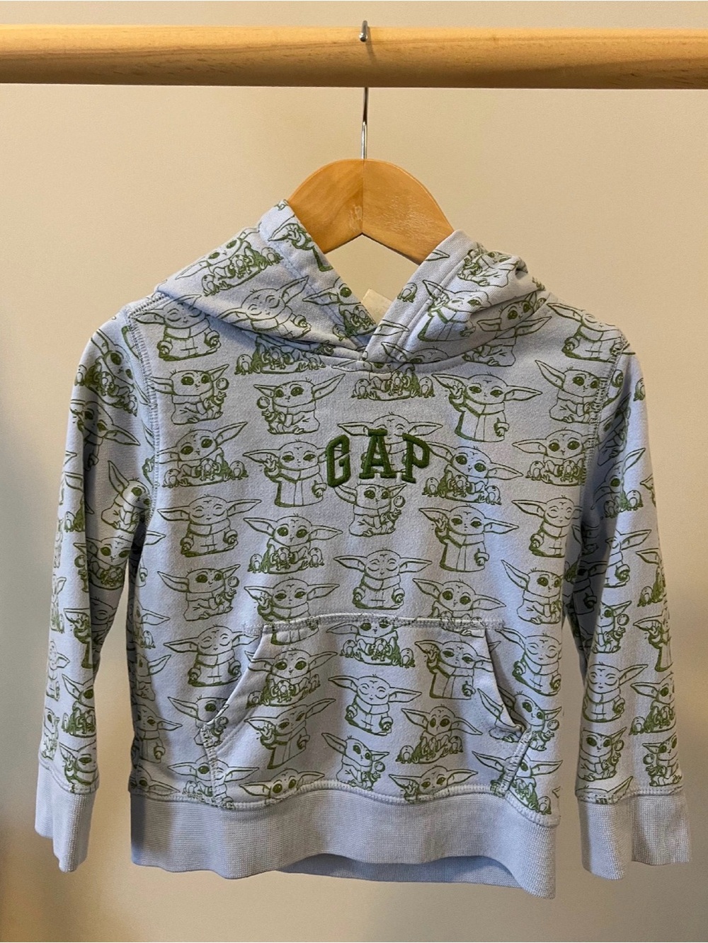 GAP Light Blue Hoodie with Green Baby Yoda Print Size 3